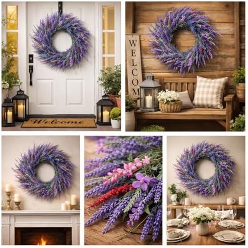 22-Inch Lavender Wreath for Front Door with Built-in Hook - Image 3