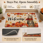 Fall Welcome Doormat 32x48in, Autumn Cat with Plaid Scarf Front Door Mat - Image 4