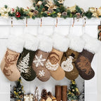 GEX Christmas Stockings 6 Pack for Family Soft Suede with Rope Stitch Embroidery Large 20" Fluffy Faux Fur Rustic Farmhouse Country Stockings for Xmas Fireplace Decoration (Set of 6) by GEXWorldwide