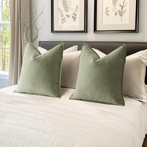 MIULEE Pack of 2 Sage Green Euro Shams Chenille Pillow Covers 24x24 Inch - Image 5