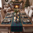 7 Pcs Christmas Tartan Plaid Table Runner and Placemat Set, Green by Unknown