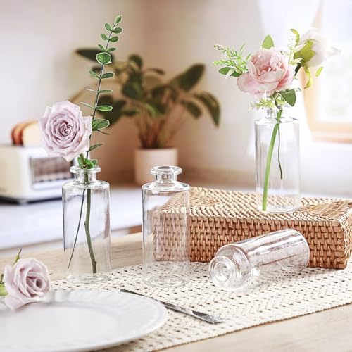 Honeydak Set of 24 Plastic Mini Bud Vases, Vintage Clear Decorative Vases Bulk for Table Centerpieces, Wedding Reception, Baby Shower, Home Decor, Housewarming Gift(Smooth) by Honeydak