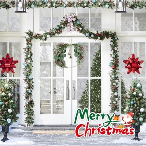 Christmas Wreath Decoration Norfolk Pine Wreath for Front Door 13.8" Artificial Pine Greenery Decor with Pinecones Red Berries Eucalyptus Leaves Bells for Xmas Winter Holiday Party Home Walls Decor - Image 4