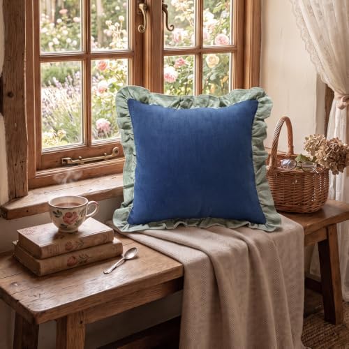 patdrea Vintage Navy Blue Linen Throw Pillow Covers,Set of 2,22"x22"-Kubum - Image 7