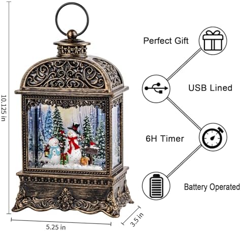 Christmas Snow Globes, Snowman Water Lantern, 8 Christmas Music, USB Powered & Battery, Holiday Decorations Gifts for Family Children or Friends - Image 2