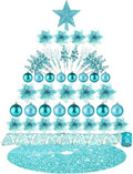 Realspring 72 Pieces Christmas Tree Ornament Set Xmas Assorted Decorations Bulk Glitter Poinsettia Berry Picks Topper Star Sequin Tree Skirts for Home Wreaths Holiday Party Favors (Turquoise) by Realspring