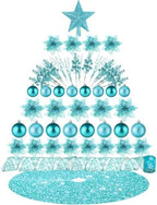 Realspring 72 Pieces Christmas Tree Ornament Set Xmas Assorted Decorations Bulk Glitter Poinsettia Berry Picks Topper Star Sequin Tree Skirts for Home Wreaths Holiday Party Favors (Turquoise) by Realspring