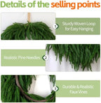 24" Norfolk Pine Christmas Wreath for Front Door – Large Artificial Greenery Wreath for Wall, Porch, or Indoor Outdoor Holiday Decor – Real Touch Pine Foliage (1, 24") - Image 3