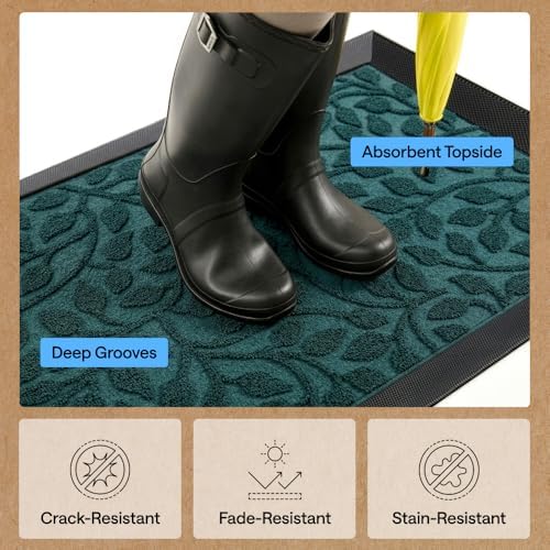 GORILLA GRIP WeatherMAX Door Mat, Indoor Outdoor Use, 35x23, Green Leaves - Image 5