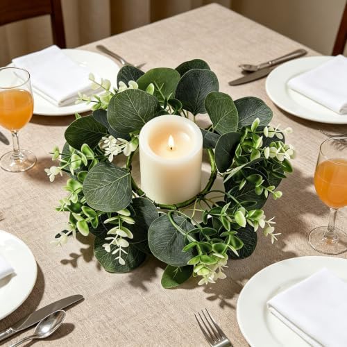 12 Pcs Artificial Eucalyptus Candle Rings Wreaths - Image 4