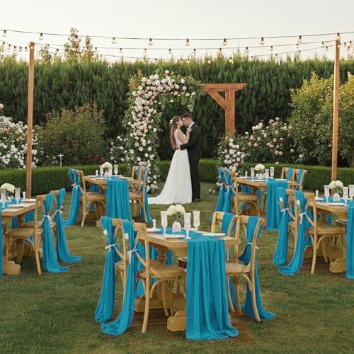 MDS Pack of 25 | Peacock Blue | 10ft Chiffon Table Runner 29x120 Inches Long Romantic Rustic Sheer Gauze Runner for Wedding Bridal Shower Birthday Banquets Engagement Spring Easter Boho Decorations - Image 2