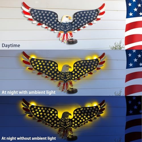 23" American Eagle Metal Wall Art with Solar Lights Outdoor Decorative - Image 5