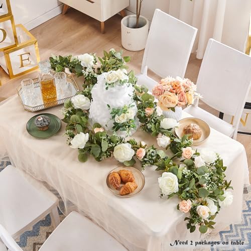Artificial Flower Garland 5.4ft Floral Rose Vine Decor, White Flower - Image 2