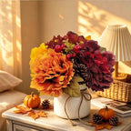 Fall Centerpieces for Tables, Fake Fall Flowers in Vase Orange Fake Peonies for Home Kitchen Fall Floral Arrangement Farmhouse Fall Harvest Thanksgiving Dinner Autumn Decor（Fall Orange Red） - Image 6