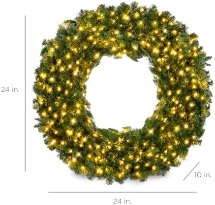 Best Choice Products 24in Large Artificial Pre-Lit Fir Christmas Wreath Holiday Accent Decoration w/ 50 LED Lights, 100 PVC Tips - Image 2