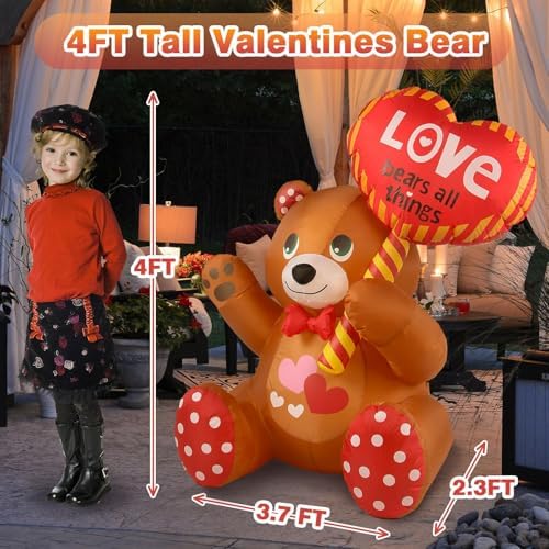 Valentines Day Inflatables Outdoor Decorations Love Blow Up Yard Décor Sweet Romantic Cute LED Lights for Indoor Outside Wedding Holiday Party Garden Lawn (Bear) - Image 3