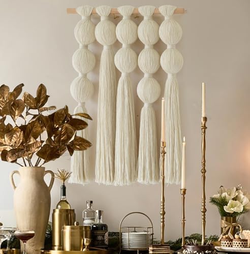 Macrame Wall Hanging Geometric Yarn Spheres Cotton Tassel Art 15.7"W*19.6"L - Image 2
