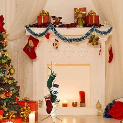 Christmas Stocking Holder Stand, Wooden Christmas Hangers Stand for Hanging Christmas Stocking, 8 Hooks Natural - Image 2