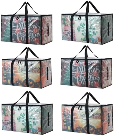 6-Pack Extra Large Clear Moving Bags with Zippers, 93L Heavy Duty Storage Totes with Wrap-Around Handles, Collapsible Clothes & Holiday Storage Bins Alternative (100lb Capacity) by Unknown