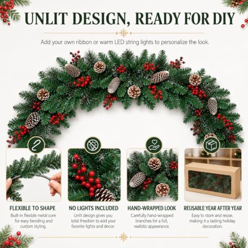 Xmas Headboard Pine Cones Garland Decorations, 5.9ft - Image 3