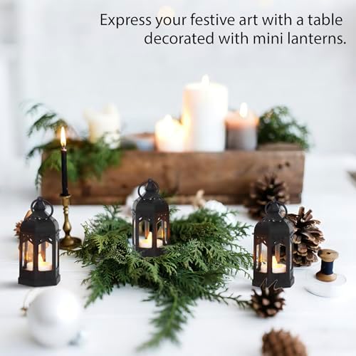 Mini Moroccan Lanterns with Flicker LED Candles Set of 12, Black Vintage Decorative Hanging Lanterns for Ramadan Decorations, Christmas, Halloween, Wedding Decor, Party, Table Centerpiece - Image 5