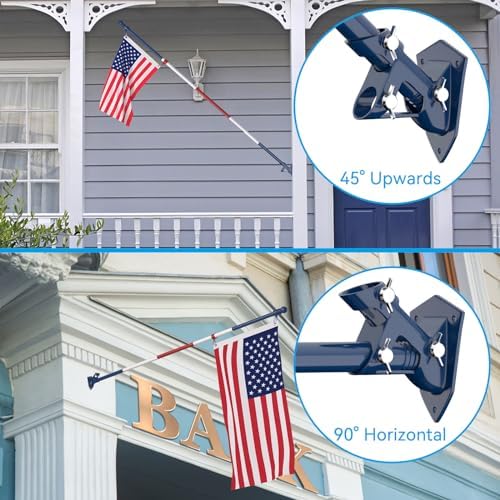 ZMTECH Flag Pole - Upgraded Bracket,(2 Packs) 6 FT Stainless Steel Flag Poles for Outside House, Residential or Commerical, Tangle Free Flag Pole Kit (Without Flag, Blue&White&Red) - Image 2