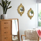2 Set Vintage Candle Wall Sconce for Home Decor Living Room Bedroom Office Wood Antique Mirrored Victorian Mounted Candlestick Wall Holder Relief Hanging Decor -Gold 11.8in - Image 3