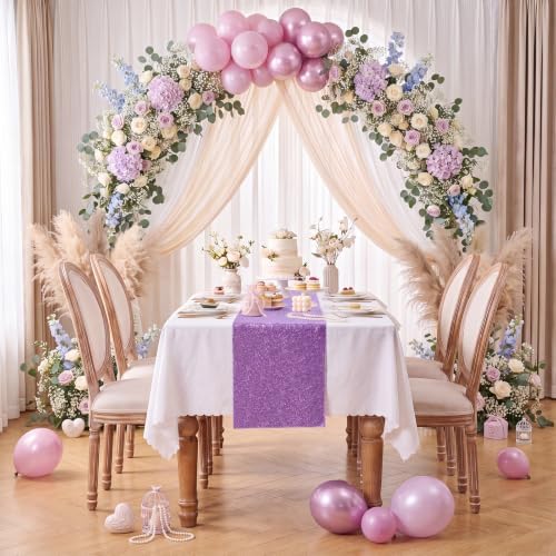 Sequin Table Runners 10 Pieces Light Purple Table Runners 12x72 Inch Glitter Dining Table Cover for Party Wedding Birthday Reception Banquet Decoration Spring Party Chair Sashes - Image 2