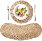 10 Pack, Round Woven Placemats, Natural Water Hyacinth Place mats, Braided Straw Table Mats for Dining Table, Christmas Placemats (13.8 inch) by YANGQIHOME