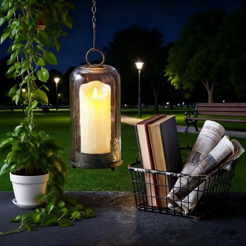12" High Versatile Modern Metal Hurricane Lantern with Handmade Sturdy Glass Dome in Rustic Brown for Pillar Candle & Plants, Industrial, Farmhouse, Shabby Chic (Brown, 5"x12") - Image 5