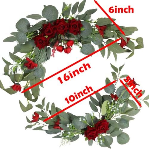 H&W 2pcs Small Size Artificial Wedding Arch Flowers for Wedding Sign, Floral Swag Dusty Decor for Reception Ceremony Backdrop Sweetheart Table （Red Rose） - Image 2