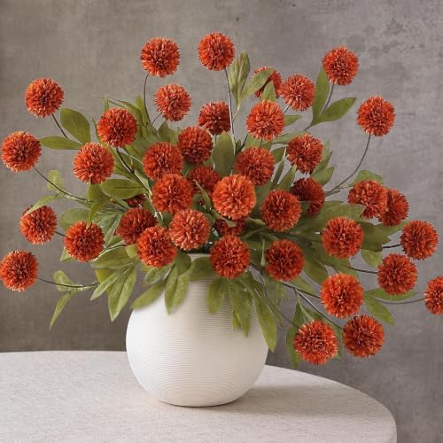 12Pcs 27"Artificial Fall Pompon Mum Stem Silk Flower for Vase Decor(Orange) by Juxdp