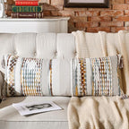 AmHoo Chenille Striped Textured Boho Throw Pillow Covers Aesthetic with Tassels Woven Decorative Pillow Case for Couch Bed Sofa Bedroom Modern Funky 14 x 36-Inch Brown by AmHootextile