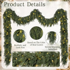 12FT Christmas Cedar Garland with Lights Prelit Pine Garland Decoration - Image 3