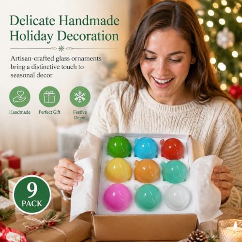 FoldTier 9pcs 3" Colorful Glass Ball Christmas Tree Ornament, Multicolor - Image 3
