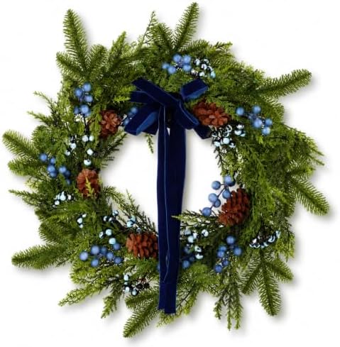 Fayoo 20 Inch Blue Berry Pine Winter Wreath Christmas Front Door Decor by Fayoo
