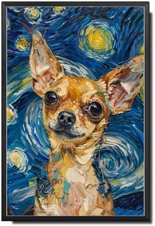 Metal Sign Vintage Tin Sign Chihuahua Starry Night Yapper Spirited Chihuahua in A Celestial Sky for Home Apartment and Seasonal Displays Waterproof Aluminum 12×16 Inches with Metal Frame by YmyooForTinSign