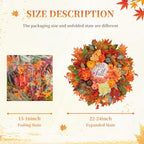 Fall Wreaths for Front Door 24" Autumn Harvest Wreath with Dahlias - Image 3