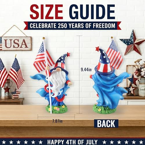 4th of July Decorations Patriotic Gnome Statue Holding American Flag, 250 Years America Faceless Garden Gnome Decor for Indoor Outdoor Patio Yard Lawn, Independence Day Memorial Day USA Merchandise - Image 3