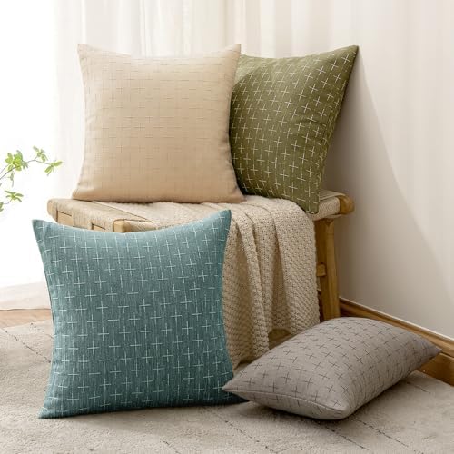 MIULEE Pack of 2 Decorative Burlap Linen Spring Throw Pillow Covers Modern Farmhouse Vintage Pillowcase Rustic Woven Textured Cushion Cover for Sofa Couch Bed 20x20 Inch Azure - Image 5