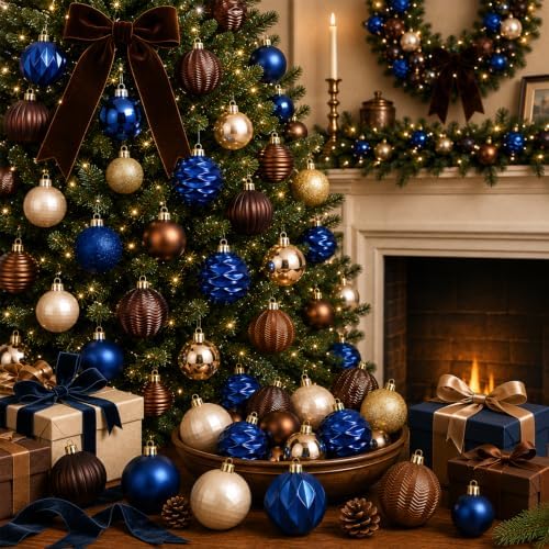 Lunmon 64 Pcs Vintage Christmas Ornament Royal Blue Bronze Champagne Gold - Image 2