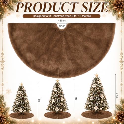 Viorawhite Brown Christmas Tree Skirt, 48 Inch Faux Fur Tree Skirts - Image 2