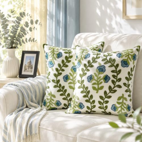 Alysheer Embroidered Decorative Throw Pillow Cover 20"x 20" Set of 2, Blue by Alysheer
