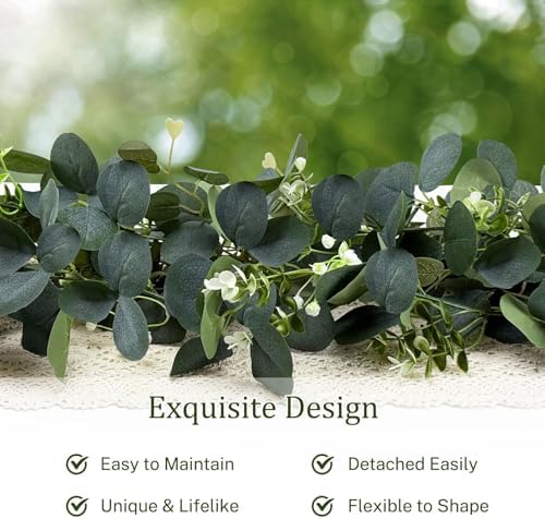 YIJXPOIN Eucalyptus Garland, 8 Packs 6FT Green Flower Garland Decor, Artificial Faux Eucalyptus Leaves Greenery Vines for Table Runner Wedding Bedroom Mantle Centerpieces Backdrop Decorations - Image 4