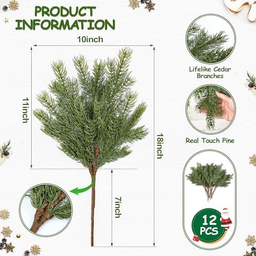 Artgar 12 Pcs Christmas Pine Branches - 18" Realistic Greenery Pine Stems - Image 2