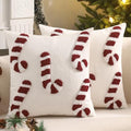 Christmas Tufted Throw Pillow Covers 18x18 Set of 2 Red Candy Cane by Tosleo