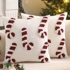 Christmas Tufted Throw Pillow Covers 18x18 Set of 2 Red Candy Cane by Tosleo