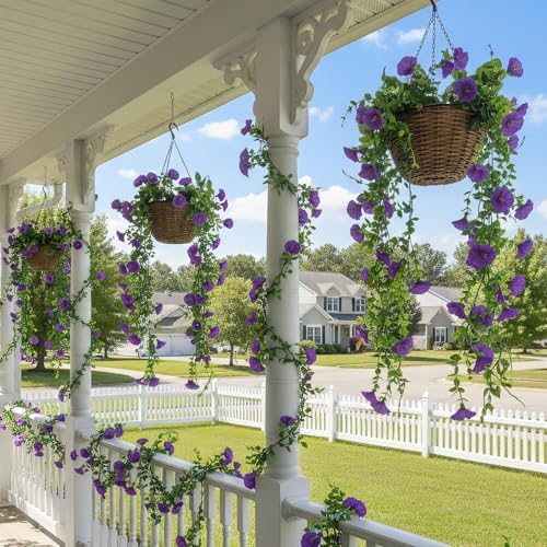 GTIDEA 6Pcs Artificial Hanging Morning Glory Flower Garland Purple 36Feet - Image 5