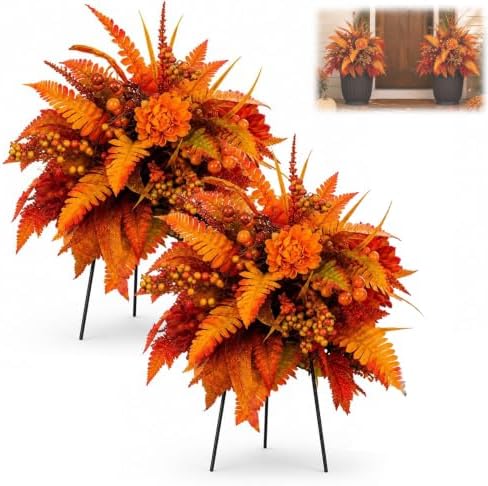 2pcs Fall Harvest Floral Arrangement, Flower Garden Stake Set 15.8in by Unknown