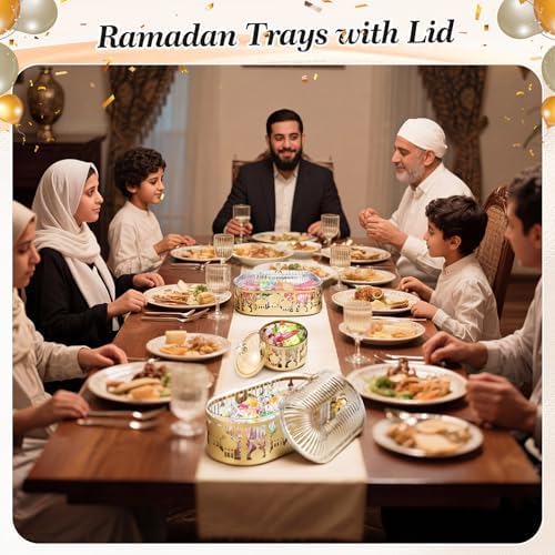 4 Pcs Ramadan Trays with Lid Gold Eid Mubarak Tray Plates Ramadan Moon Candy Dish Table Decorations Food Serving Tray Islam Muslim Al-fitr Cookie Storage Container for Eid Party Supplies - Image 2